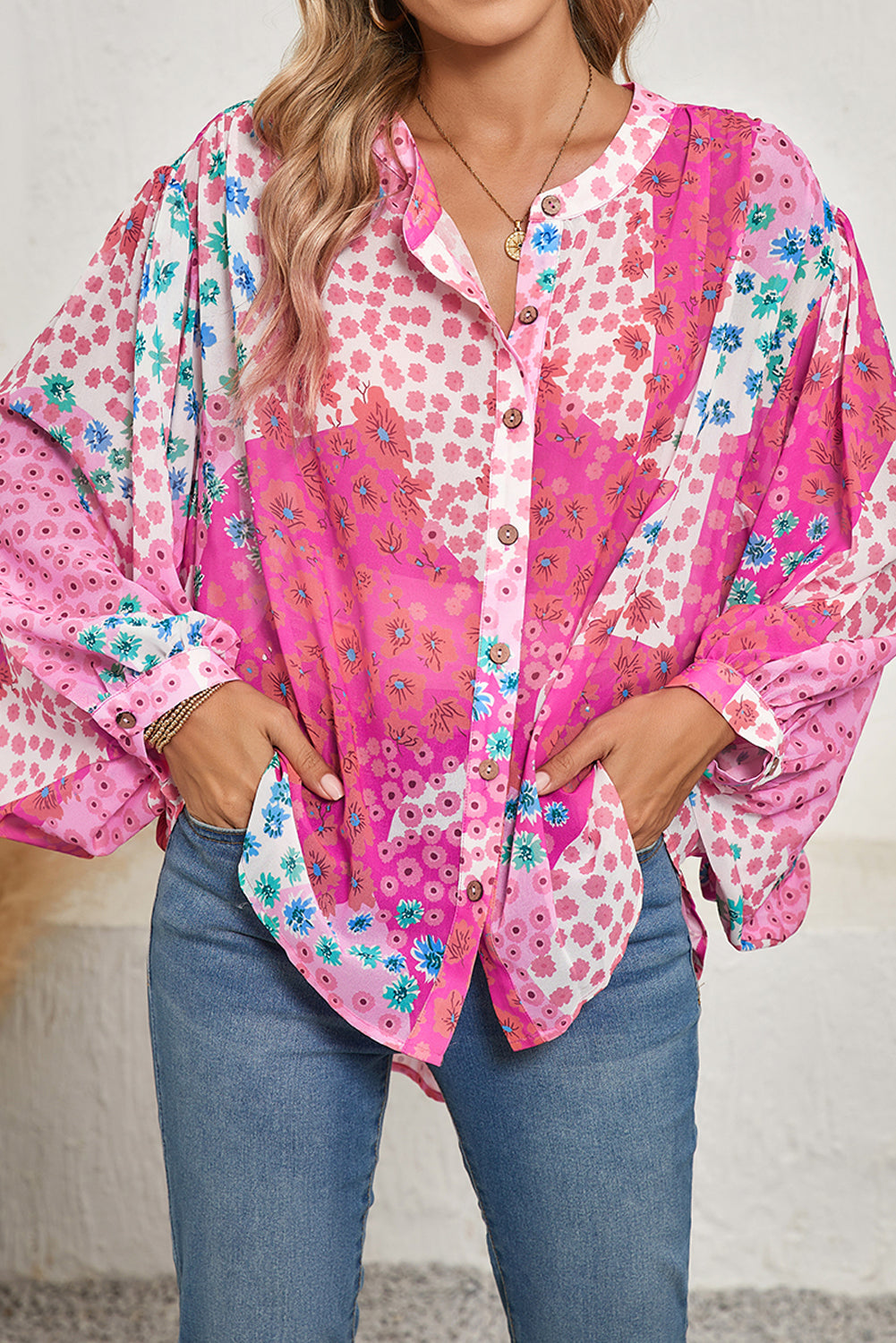 Floral Dolman Sleeve Blouse