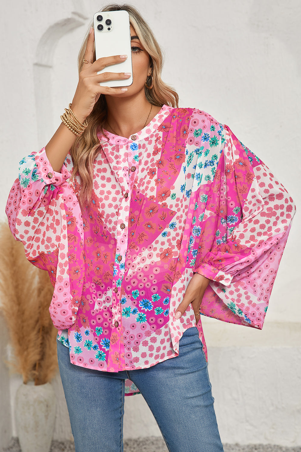 Floral Dolman Sleeve Blouse