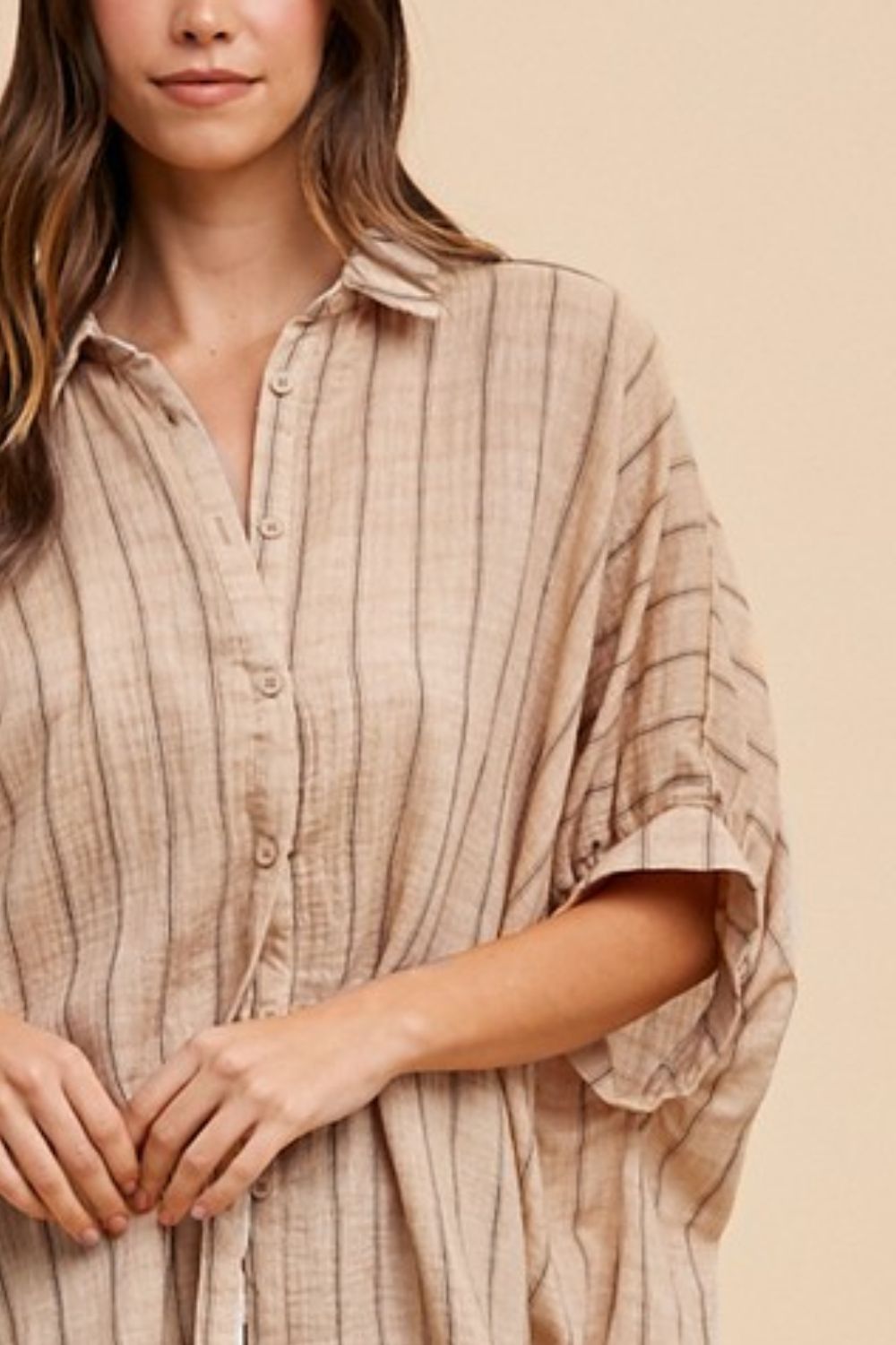 Striped Button Up Half Sleeve Top