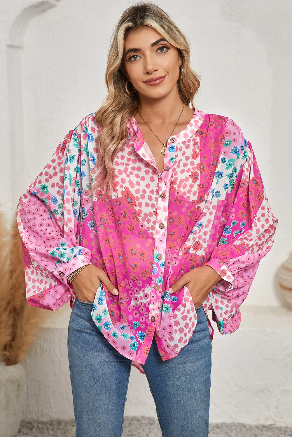 Floral Dolman Sleeve Blouse